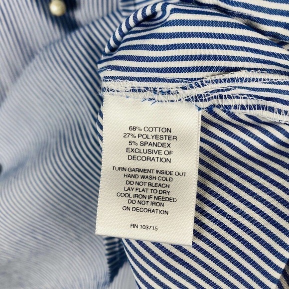 Valerie Stevens Size Small Striped Bell Sleeve Pearl Detail Blouse Top Blue - Picture 6 of 6